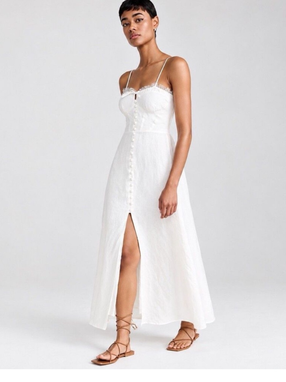 Love Shack Fancy Linella Maxi LinenDress Antique White Size 8